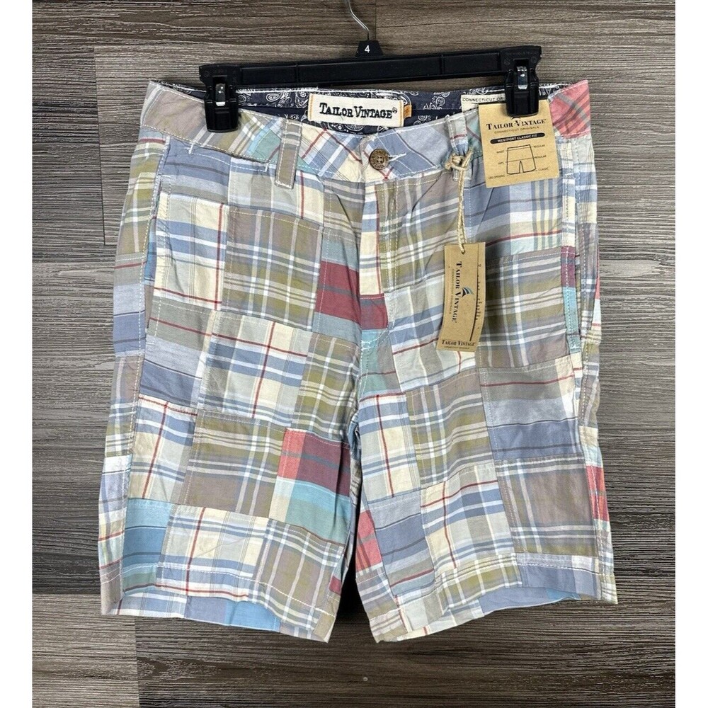 Tailor Vintage Authentic Indian Madras Westport Fit Patchwork Chino Shorts sz 30